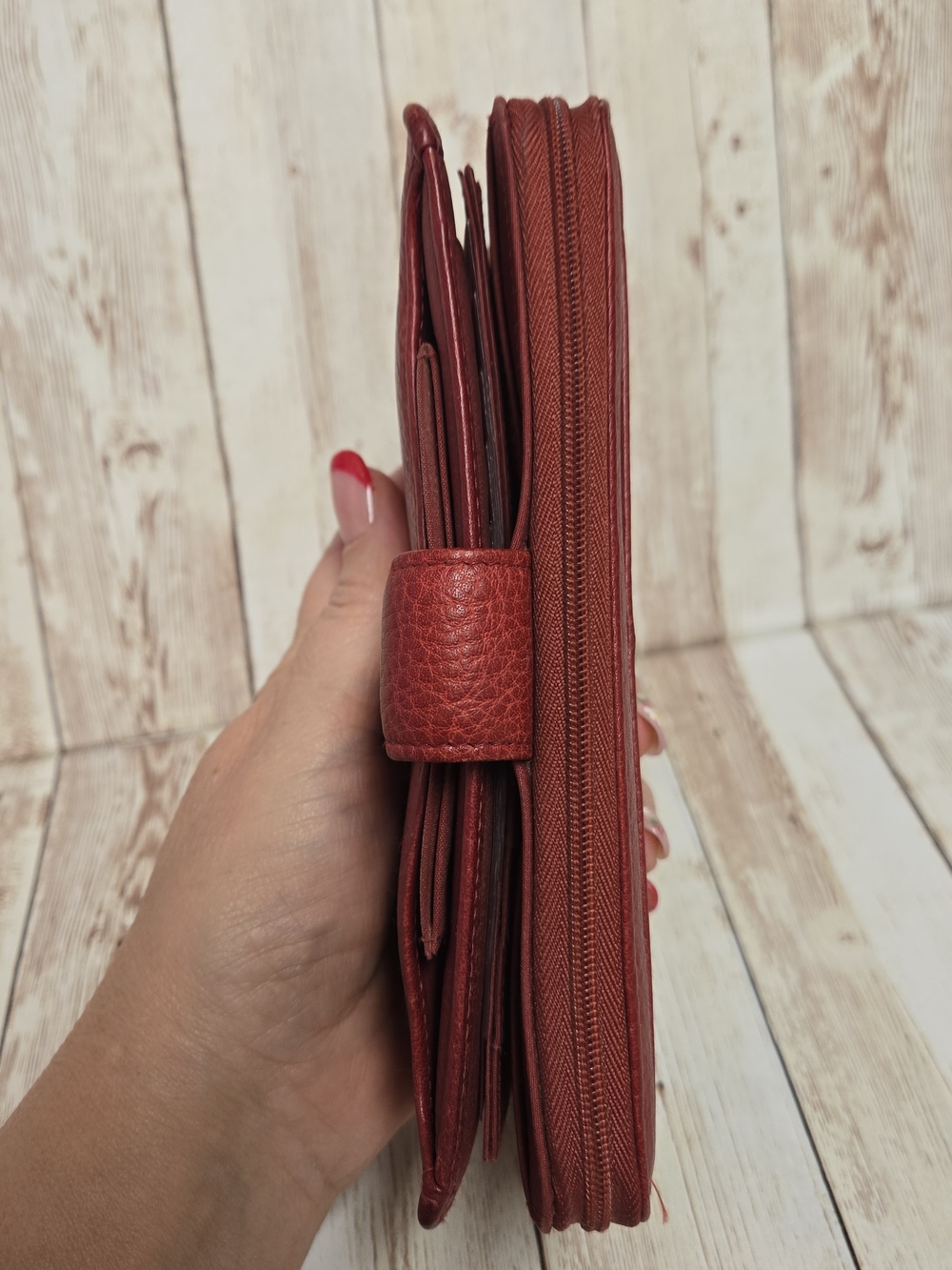 Options by Buxton Red Genuine Leather Checkbook Wallet Organizer - Picture 5 of 16